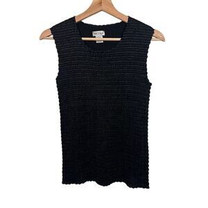 Nicola Women's Size Medium Black Sleeveless Pleated Crinkle Shell Top Stretchy